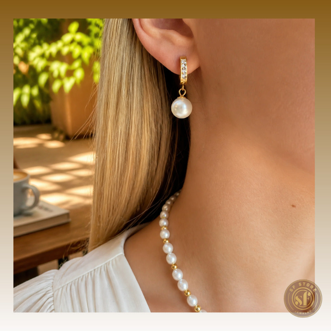 Brincos Bling Pearl Diamond