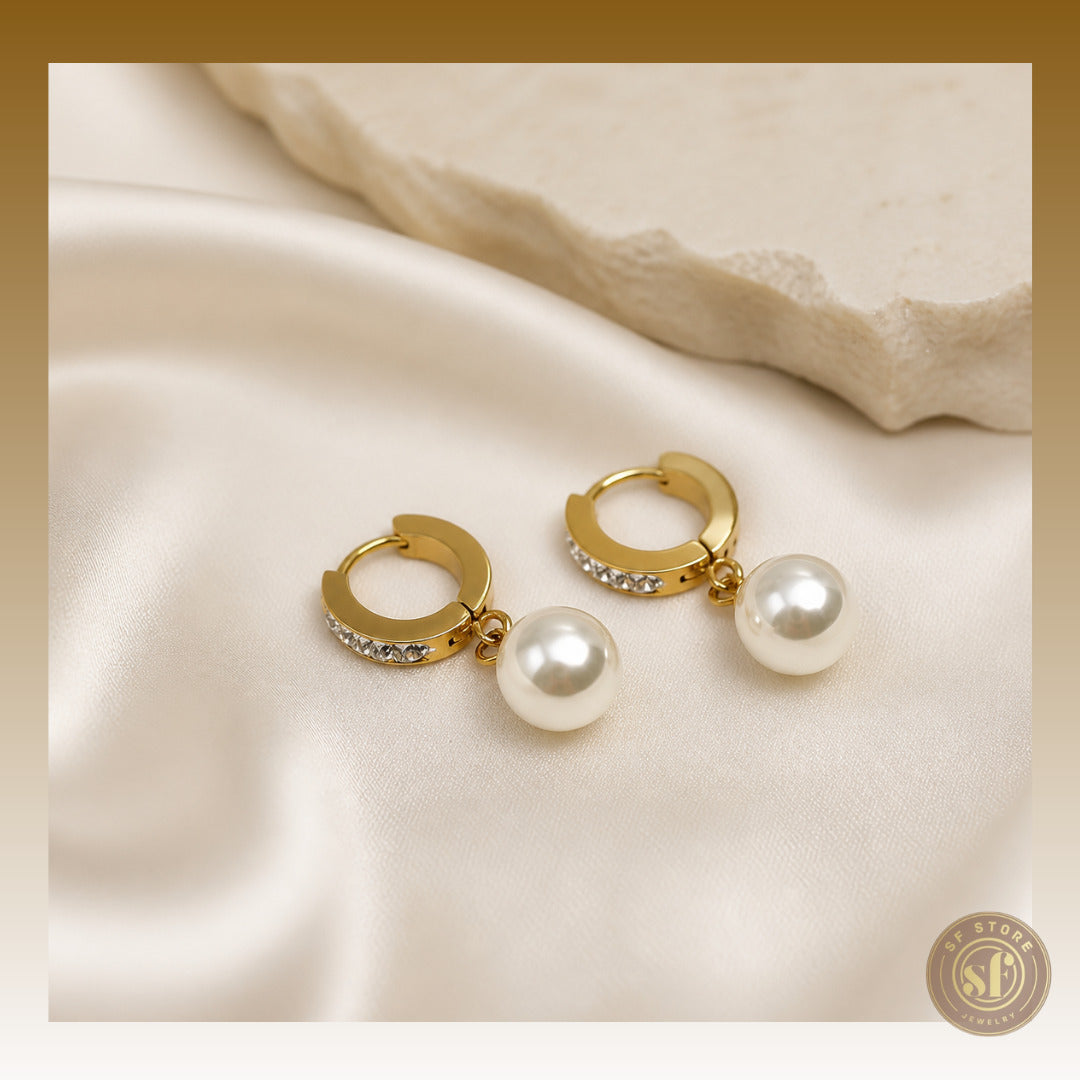 Brincos Bling Pearl Diamond